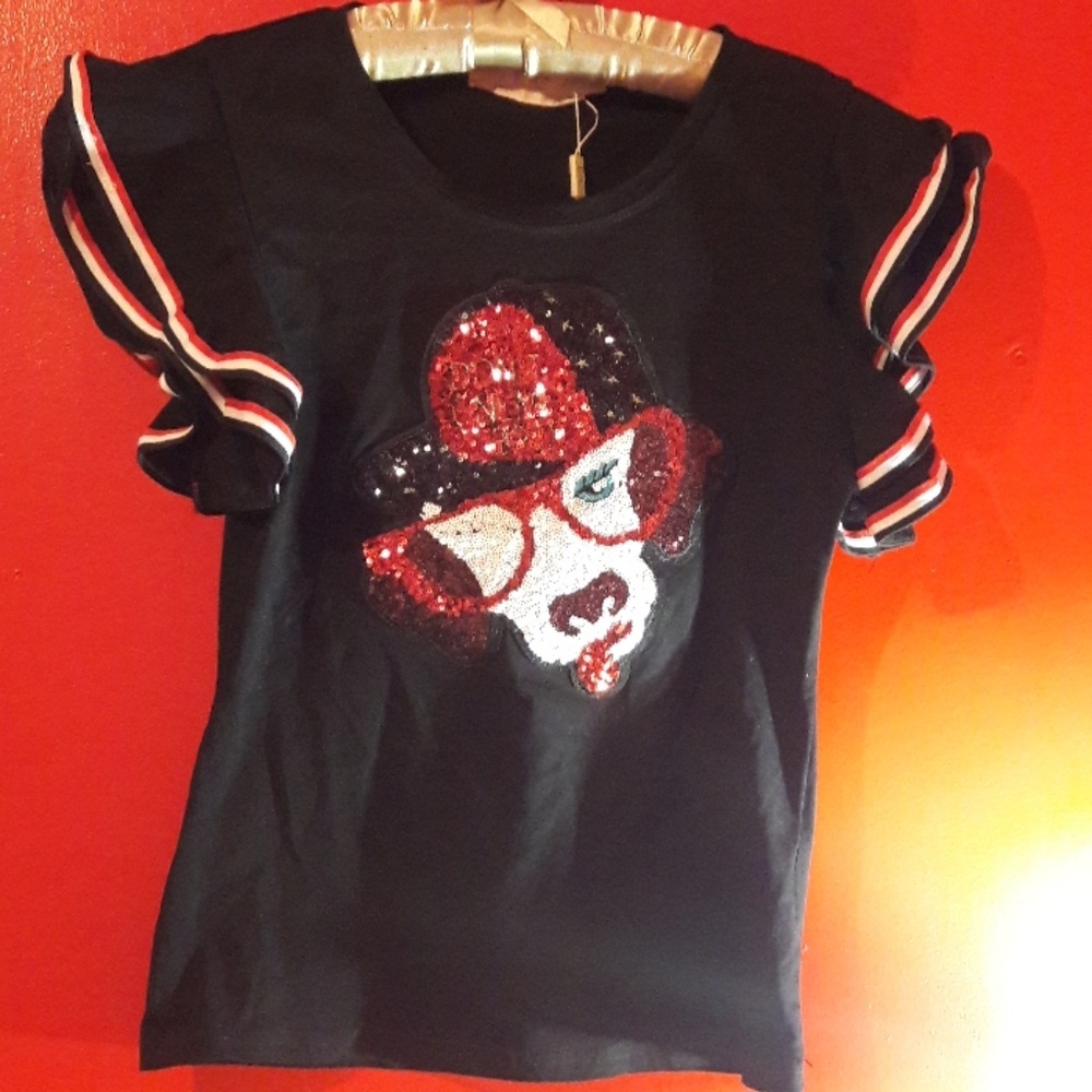 Sequin Dog with glasses t-shirt